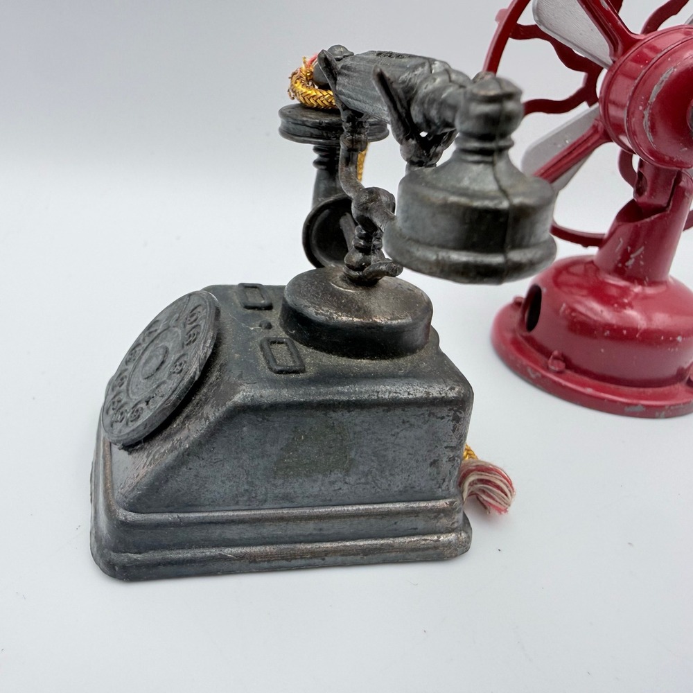 Vintage Durham Industries Die-Cast Metal Telephone and Fan Pencil Sharpener Set - Picture 7 of 9